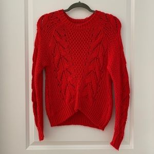 Red Long Sleeve Crew Neck Knit Sweater